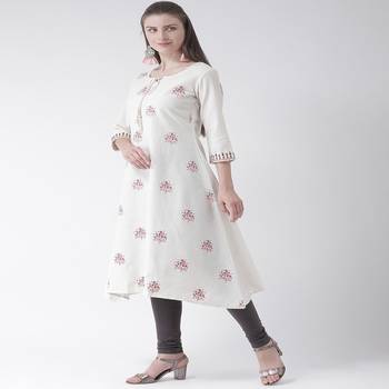 White Printed Cotton stitched kurti 2