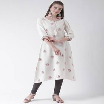 White Printed Cotton stitched kurti 3