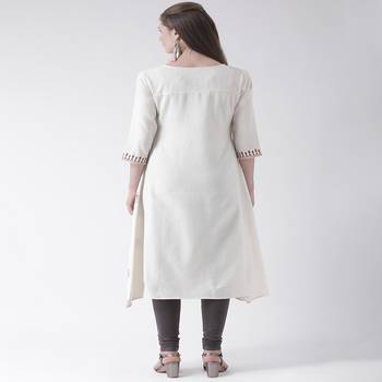 White Printed Cotton stitched kurti 4