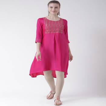 Pink Embroidered art silk stitched kurti 1