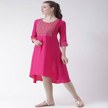 Pink Embroidered art silk stitched kurti 2
