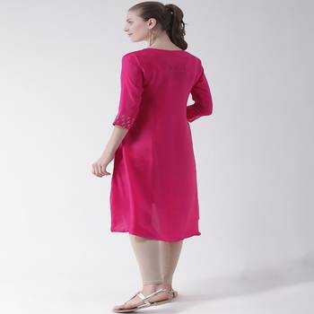 Pink Embroidered art silk stitched kurti 3