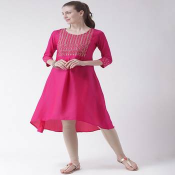 Pink Embroidered art silk stitched kurti 4