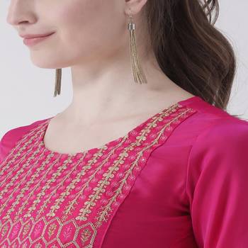 Pink Embroidered art silk stitched kurti 5