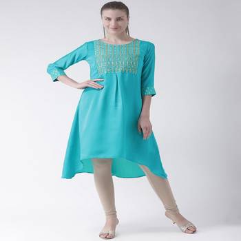 Blue Embroidered art silk stitched kurti 1