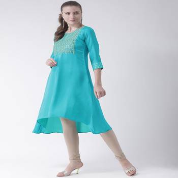 Blue Embroidered art silk stitched kurti 2