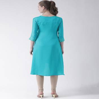 Blue Embroidered art silk stitched kurti 3
