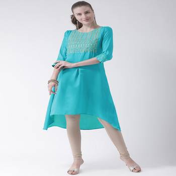 Blue Embroidered art silk stitched kurti 4