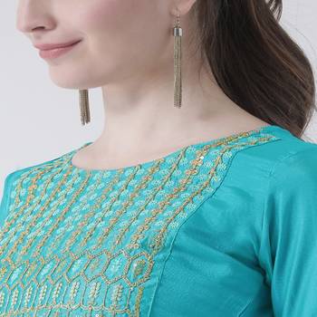 Blue Embroidered art silk stitched kurti 5