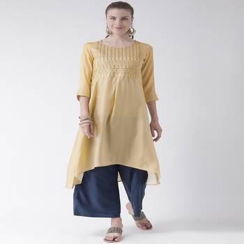 Beige Embroidered art silk stitched kurti 1