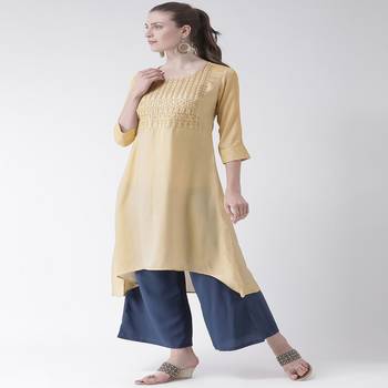 Beige Embroidered art silk stitched kurti 2