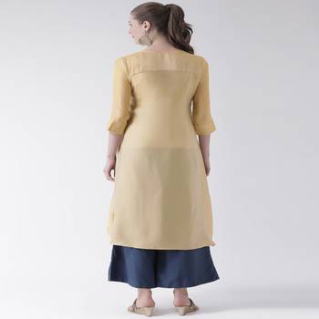 Beige Embroidered art silk stitched kurti 3