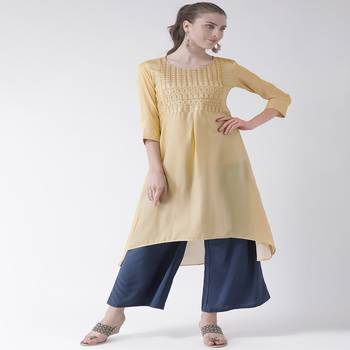 Beige Embroidered art silk stitched kurti 4