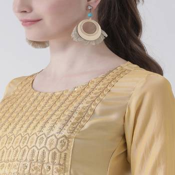 Beige Embroidered art silk stitched kurti 5