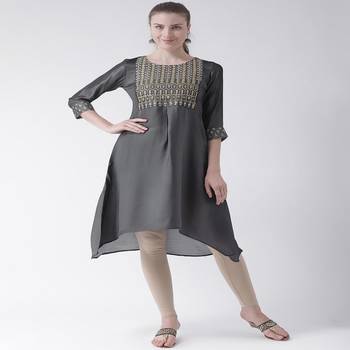 Grey Embroidered art silk stitched kurti 1