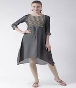 Grey Embroidered art silk stitched kurti