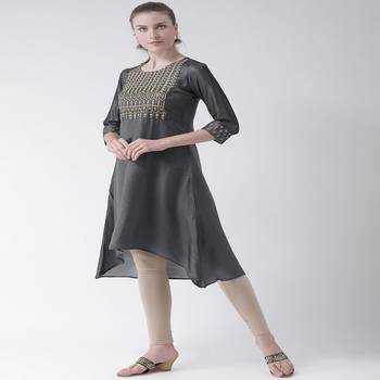 Grey Embroidered art silk stitched kurti 2