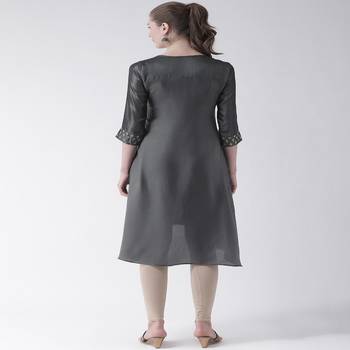 Grey Embroidered art silk stitched kurti 3