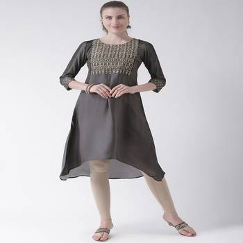 Grey Embroidered art silk stitched kurti 4