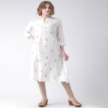 White Printed Cotton stitched kurti 1