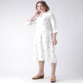 White Printed Cotton stitched kurti 2