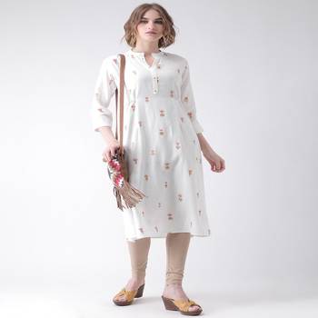 White Printed Cotton stitched kurti 4