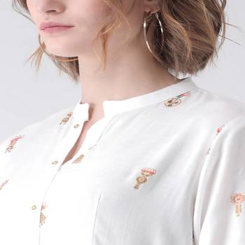 White Printed Cotton stitched kurti 5