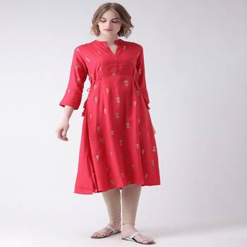 Pink Printed Rayon stitched kurti 1
