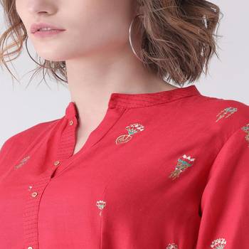 Pink Printed Rayon stitched kurti 5
