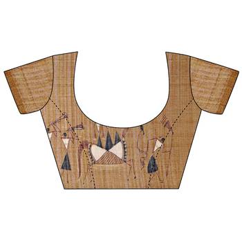 Beige Printed Linen Saree With Blouse 4