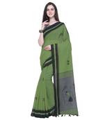 Green Printed Linen Saree With Blouse