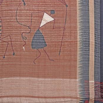 Beige Printed Linen Saree With Blouse 5