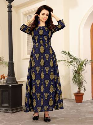 Multicolor printed linen long kurtis 1