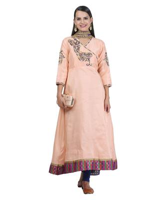 Peach Embroidered Dupion Readymade Suits 1