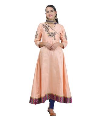 Peach Embroidered Dupion Readymade Suits 2