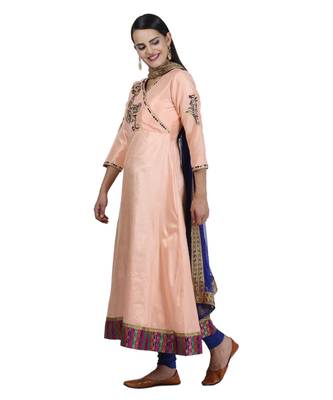 Peach Embroidered Dupion Readymade Suits 3