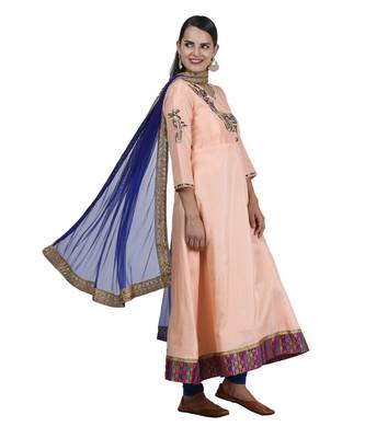 Peach Embroidered Dupion Readymade Suits 4
