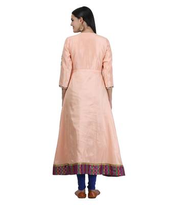 Peach Embroidered Dupion Readymade Suits 5