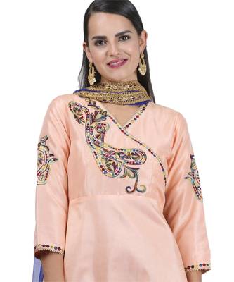 Peach Embroidered Dupion Readymade Suits 6