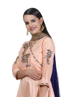 Peach Embroidered Dupion Readymade Suits 7