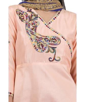 Peach Embroidered Dupion Readymade Suits 8