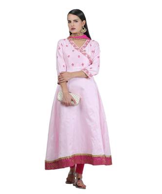 Pink Embroidered Dupion Readymade Suits 1