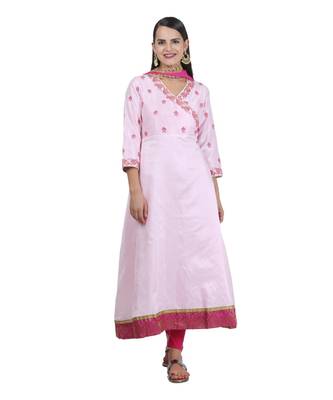 Pink Embroidered Dupion Readymade Suits 2