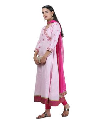 Pink Embroidered Dupion Readymade Suits 3