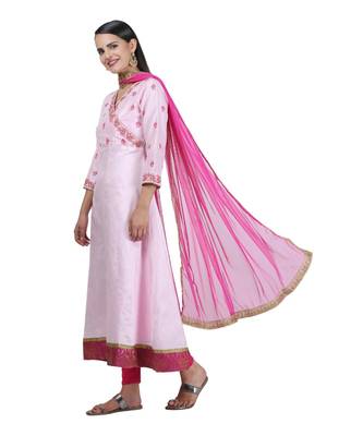 Pink Embroidered Dupion Readymade Suits 4