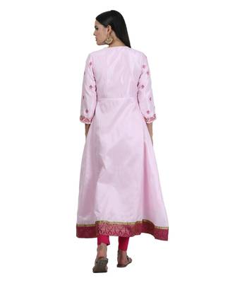 Pink Embroidered Dupion Readymade Suits 5