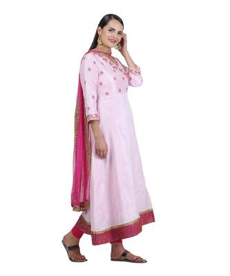 Pink Embroidered Dupion Readymade Suits 6