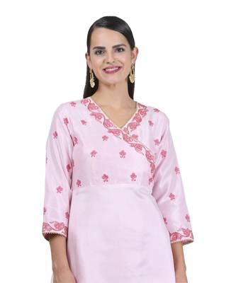 Pink Embroidered Dupion Readymade Suits 7