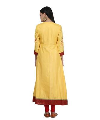 Yellow Embroidered Dupion Readymade Suits 5