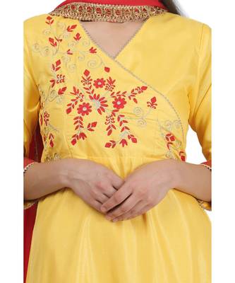 Yellow Embroidered Dupion Readymade Suits 7